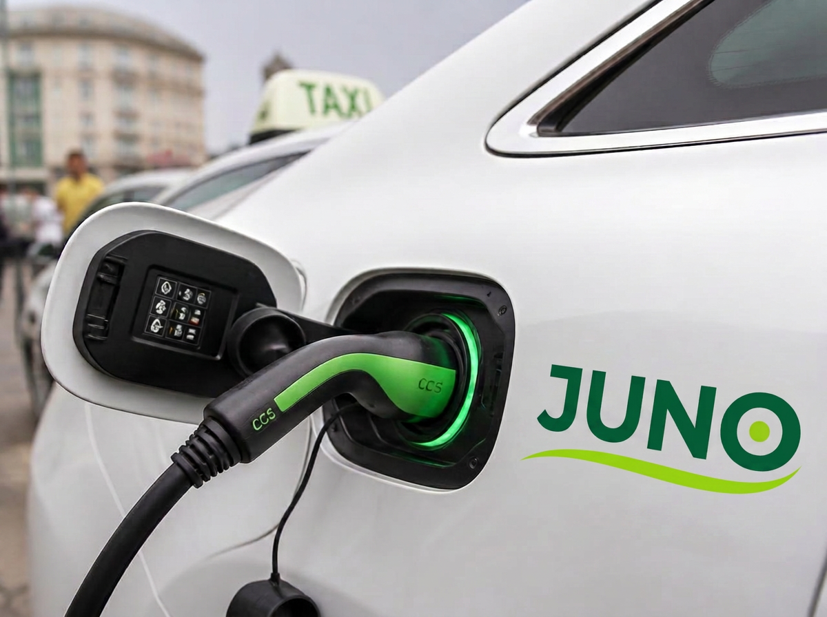 CCS charging connector plugged into an electric taxi