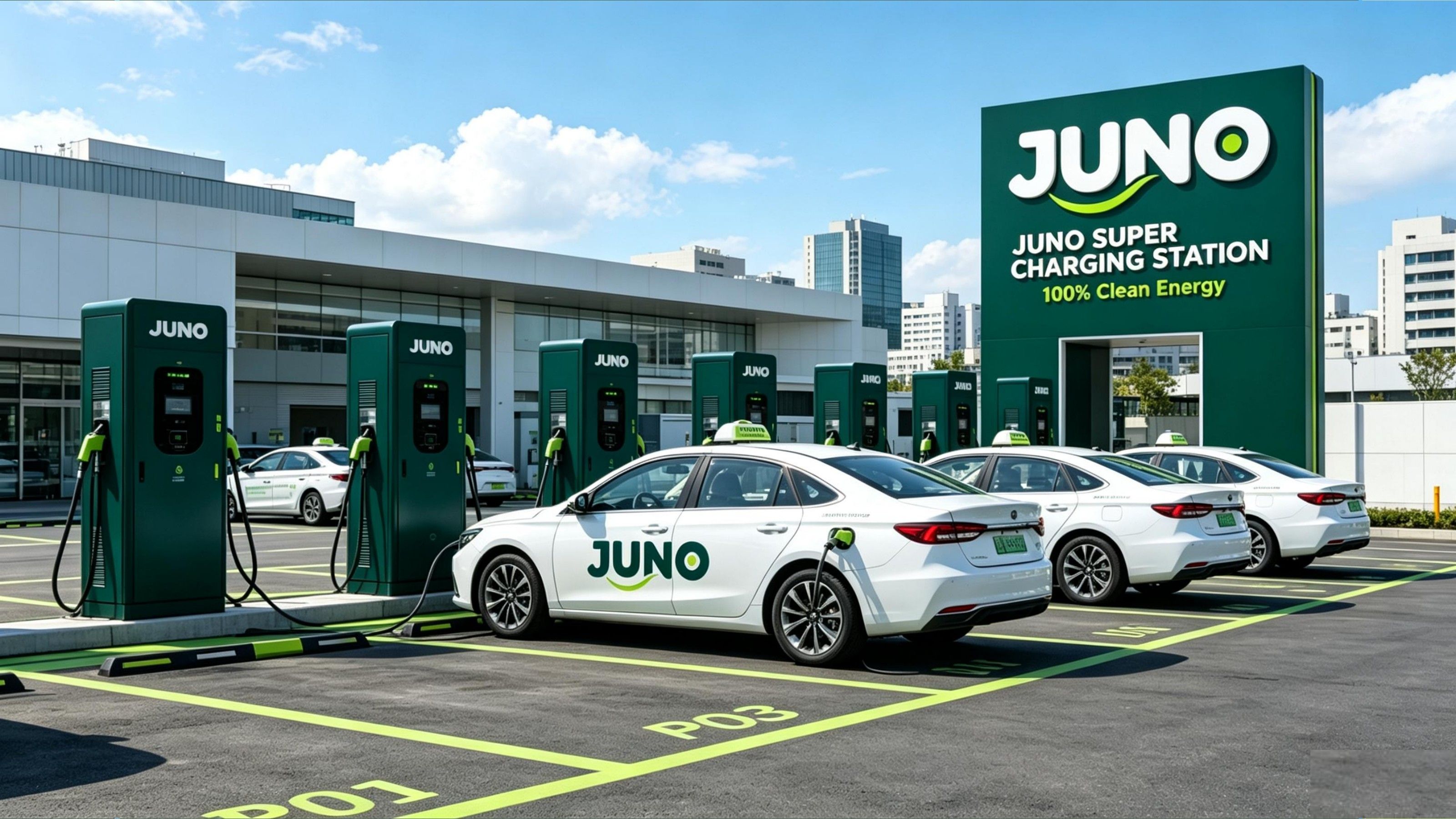 JUNO charging station with electric taxis charging